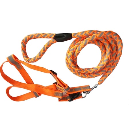 Petpurifiers Reflective Stitched Easy Tension Adjustable 2-in-1 Dog Leash and HarnessOrange Small PE480438